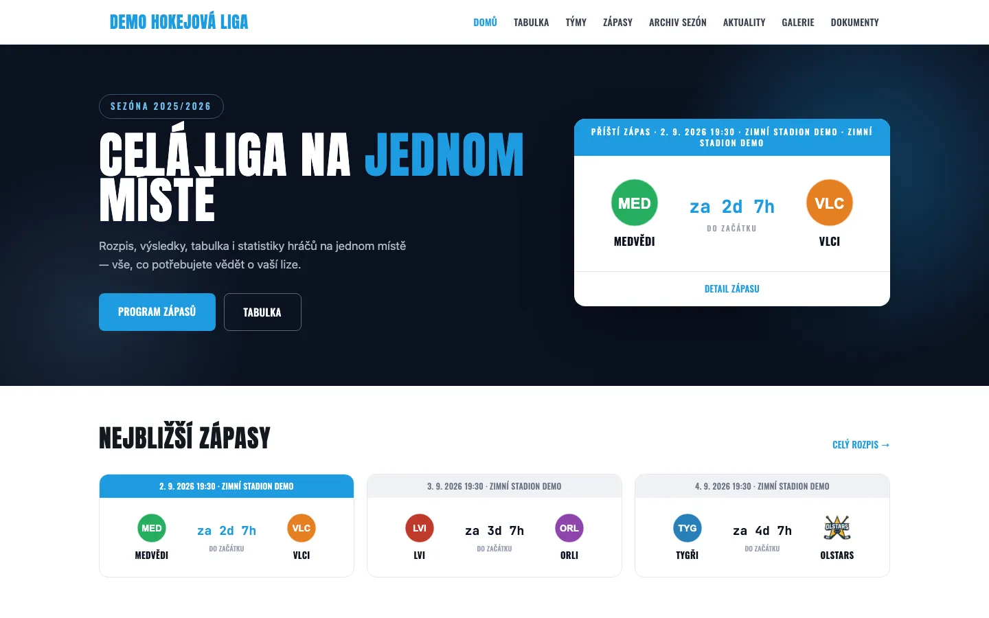 Veřejný web klienta — tady v ligové šabloně.